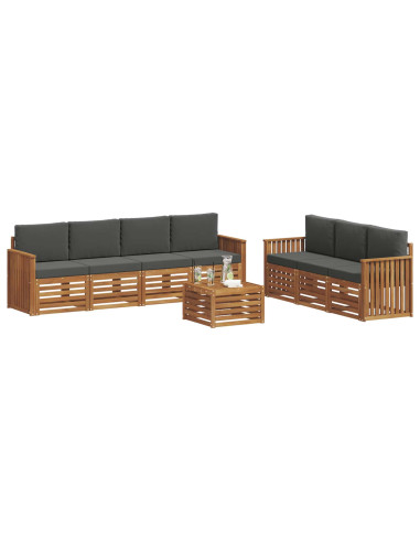 Set divani 8 pcs Naturale e Antracite Legno di Acacia Massello