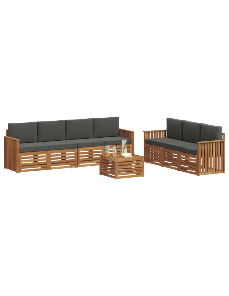Set divani 8 pcs Naturale e Antracite Legno di Acacia Massello