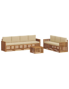 Set divani 8 pcs Naturale e Beige Legno di Acacia Massello 2
