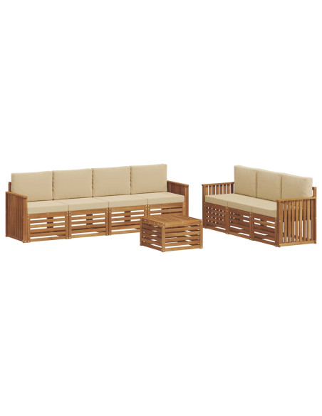 Set divani 8 pcs Naturale e Beige Legno di Acacia Massello