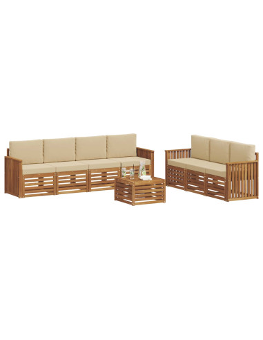Set divani 8 pcs Naturale e Beige Legno di Acacia Massello