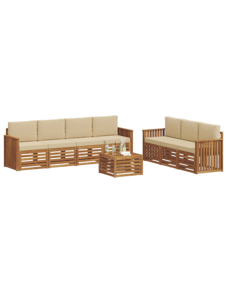 Set divani 8 pcs Naturale e Beige Legno di Acacia Massello