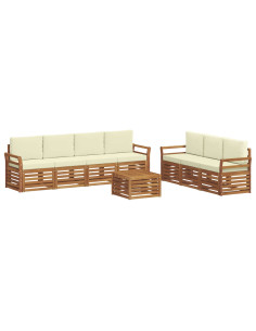 Set divani 8 pcs Naturale e Crema Legno di Acacia Massello 2