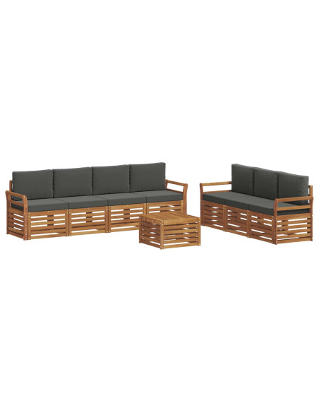 Set divani 8 pcs Naturale e Antracite Legno di Acacia Massello