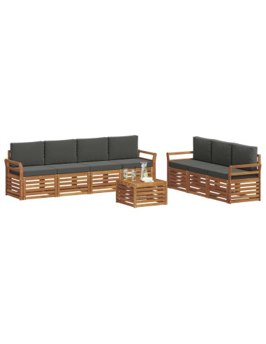 Set divani 8 pcs Naturale e Antracite Legno di Acacia Massello