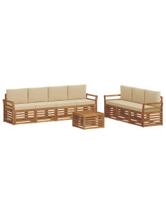 Set divani 8 pcs Naturale e Beige Legno di Acacia Massello 2