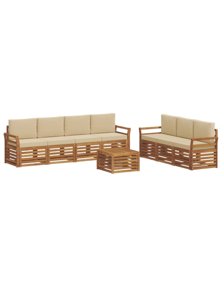 Set divani 8 pcs Naturale e Beige Legno di Acacia Massello