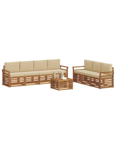 Set divani 8 pcs Naturale e Beige Legno di Acacia Massello