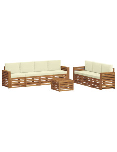 Set divani 8 pcs Naturale e Crema Legno di Acacia Massello 2