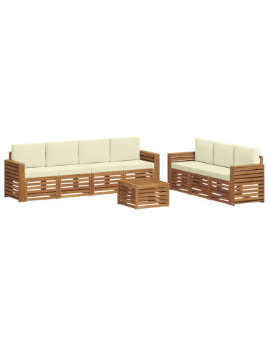 Set divani 8 pcs Naturale e Crema Legno di Acacia Massello