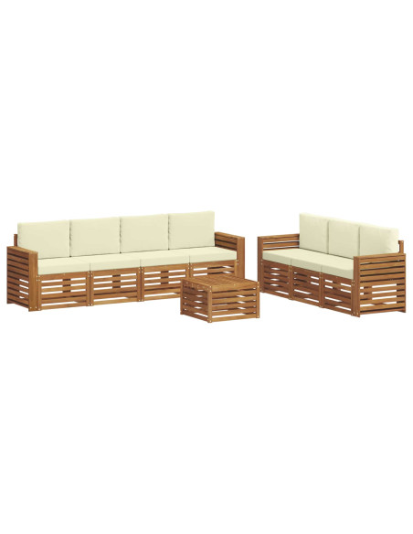 Set divani 8 pcs Naturale e Crema Legno di Acacia Massello