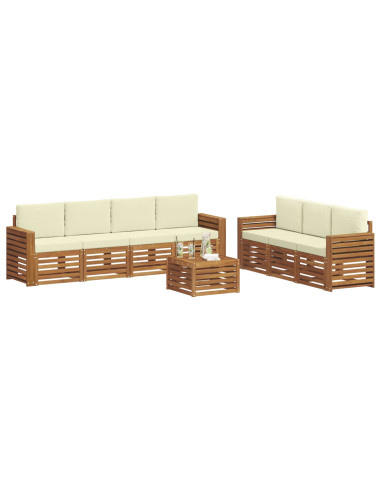 Set divani 8 pcs Naturale e Crema Legno di Acacia Massello