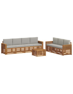 Set divani con cuscino 8 pcs Grigio Naturale e Chiaro 2