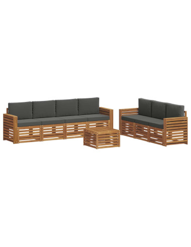 Set divani 8 pcs Naturale e Antracite Legno di Acacia Massello