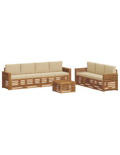Set divani 8 pcs Naturale e Beige Legno di Acacia Massello 2