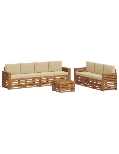 Set divani 8 pcs Naturale e Beige Legno di Acacia Massello