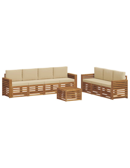 Set divani 8 pcs Naturale e Beige Legno di Acacia Massello
