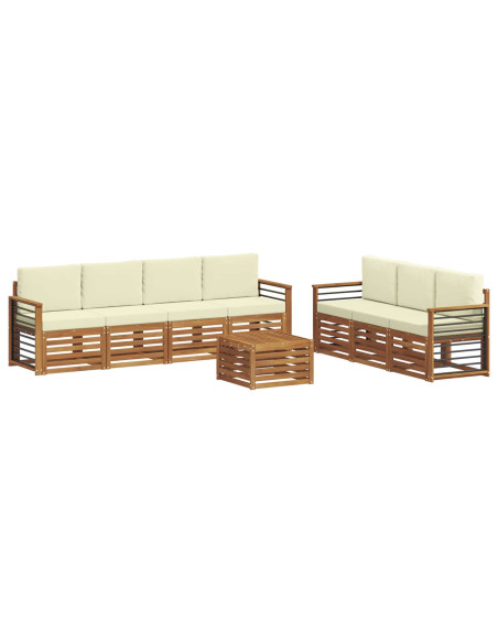 Set divani 8 pcs Naturale e Crema Legno di Acacia Massello