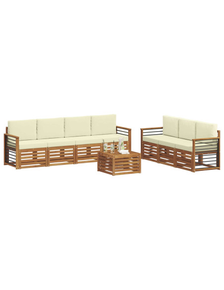 Set divani 8 pcs Naturale e Crema Legno di Acacia Massello