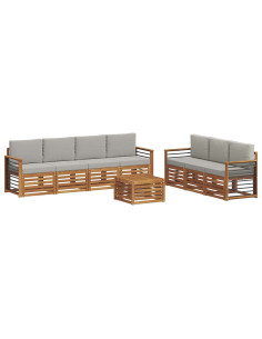 Set divani con cuscino 8 pcs Grigio Naturale e Chiaro 2