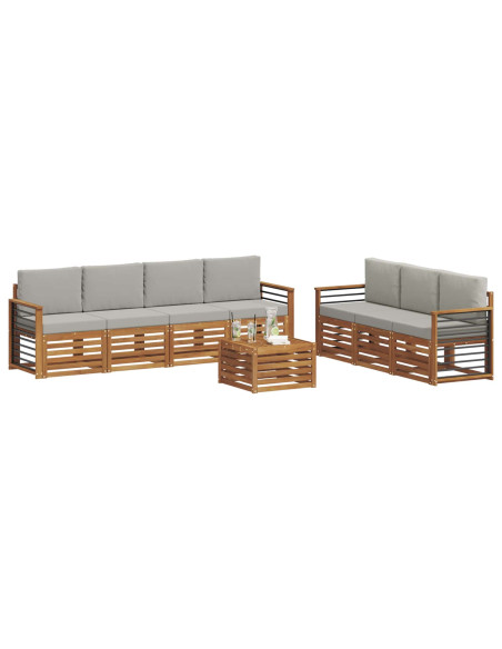Set divani con cuscino 8 pcs Grigio Naturale e Chiaro