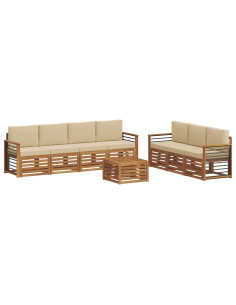 Set divani 8 pcs Naturale e Beige Legno di Acacia Massello 2