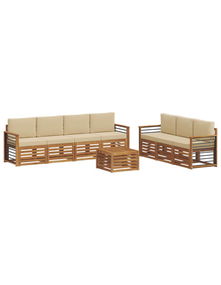 Set divani 8 pcs Naturale e Beige Legno di Acacia Massello