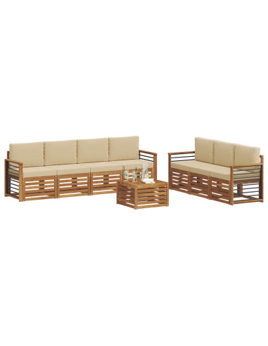 Set divani 8 pcs Naturale e Beige Legno di Acacia Massello