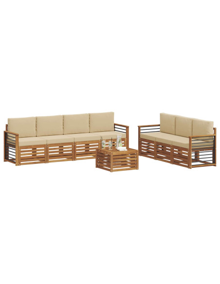 Set divani 8 pcs Naturale e Beige Legno di Acacia Massello