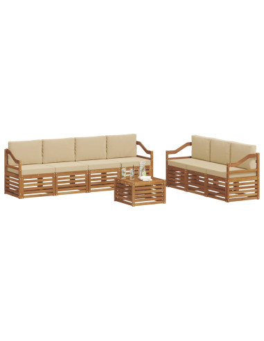 Set divani 8 pcs Naturale e Beige Legno di Acacia Massello
