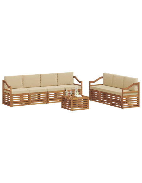 Set divani 8 pcs Naturale e Beige Legno di Acacia Massello