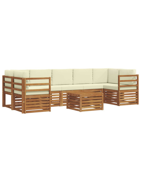 Set divani 8 pcs Naturale e Crema Legno di Acacia Massello