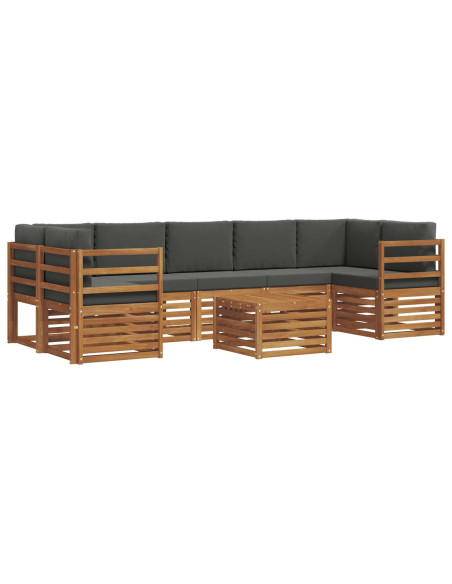 Set divani 8 pcs Naturale e Antracite Legno di Acacia Massello