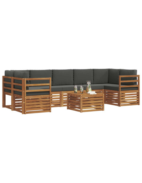 Set divani 8 pcs Naturale e Antracite Legno di Acacia Massello
