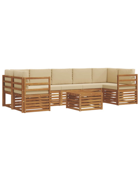 Set divani 8 pcs Naturale e Beige Legno di Acacia Massello