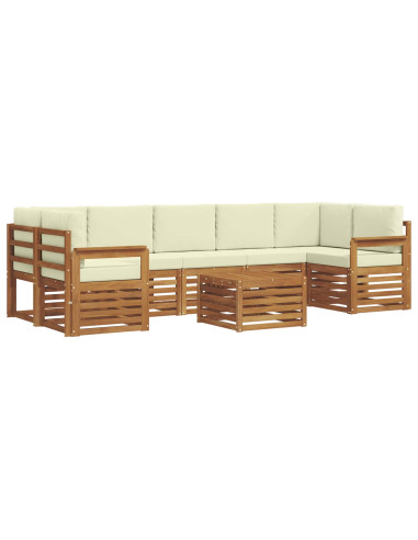 Set divani 8 pcs Naturale e Crema Legno di Acacia Massello