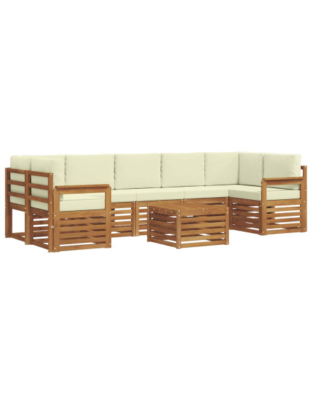 Set divani 8 pcs Naturale e Crema Legno di Acacia Massello