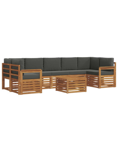 Set divani 8 pcs Naturale e Antracite Legno di Acacia Massello
