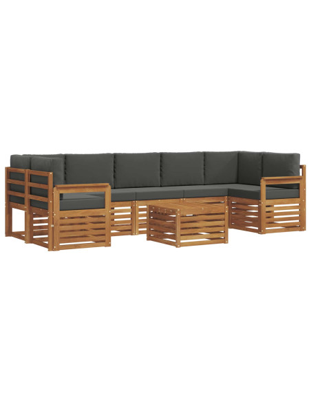 Set divani 8 pcs Naturale e Antracite Legno di Acacia Massello