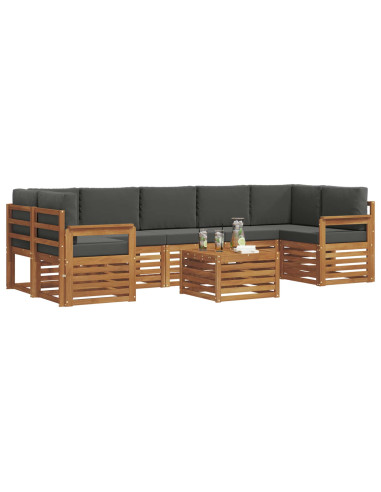 Set divani 8 pcs Naturale e Antracite Legno di Acacia Massello