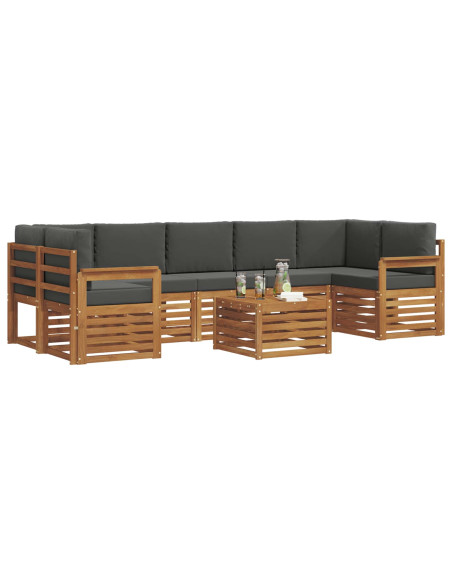 Set divani 8 pcs Naturale e Antracite Legno di Acacia Massello
