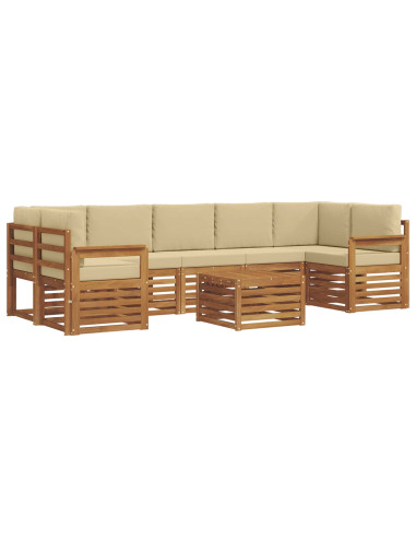 Set divani 8 pcs Naturale e Beige Legno di Acacia Massello
