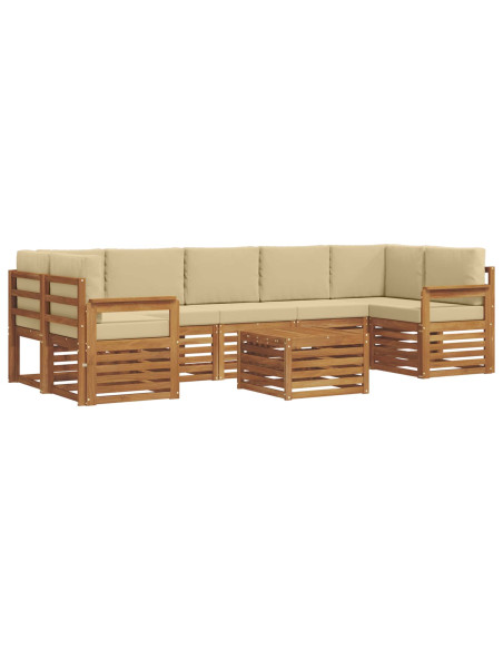 Set divani 8 pcs Naturale e Beige Legno di Acacia Massello