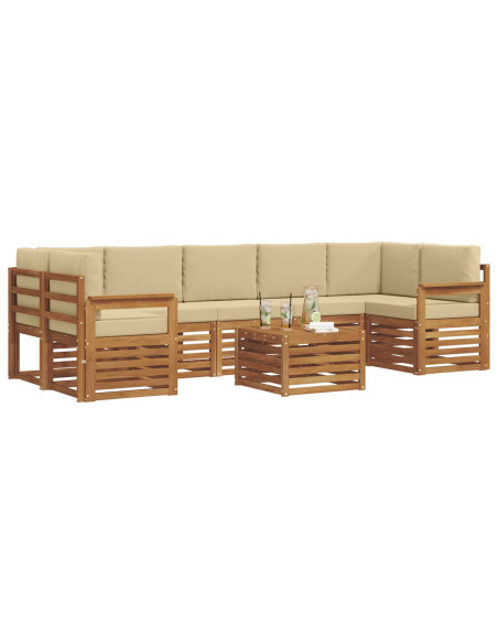 Set divani 8 pcs Naturale e Beige Legno di Acacia Massello