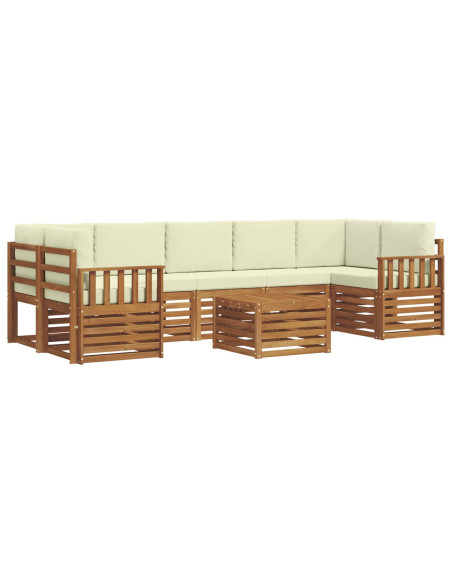 Set divani 8 pcs Naturale e Crema Legno di Acacia Massello