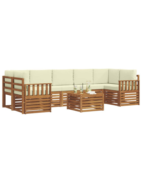 Set divani 8 pcs Naturale e Crema Legno di Acacia Massello