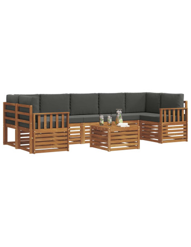 Set divani 8 pcs Naturale e Antracite Legno di Acacia Massello