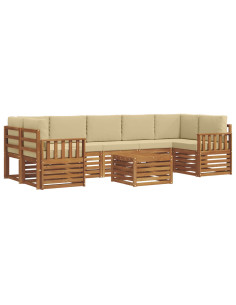 Set divani 8 pcs Naturale e Beige Legno di Acacia Massello 2