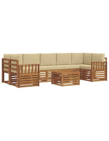 Set divani 8 pcs Naturale e Beige Legno di Acacia Massello