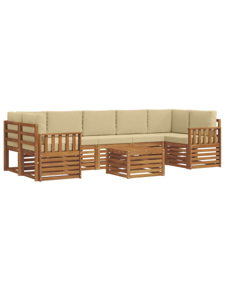 Set divani 8 pcs Naturale e Beige Legno di Acacia Massello
